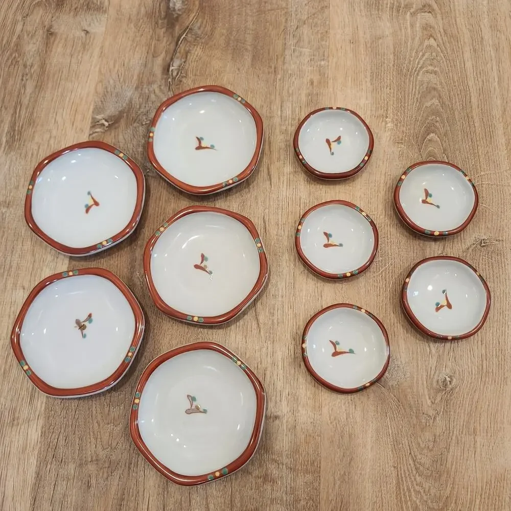 Arita Ware Riho Design Dishes Ceramic Condiment Sauce Sides w/ Wooden Box